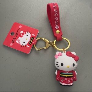 2024 Sanrio Hello Kitty 2” Kimono Red and White Keychain with Gold Tone Clip New